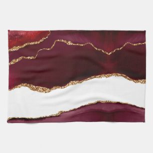 Wine and gold agate kitchen towel