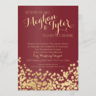 Wine and Gold Sparkle Wedding Invitation