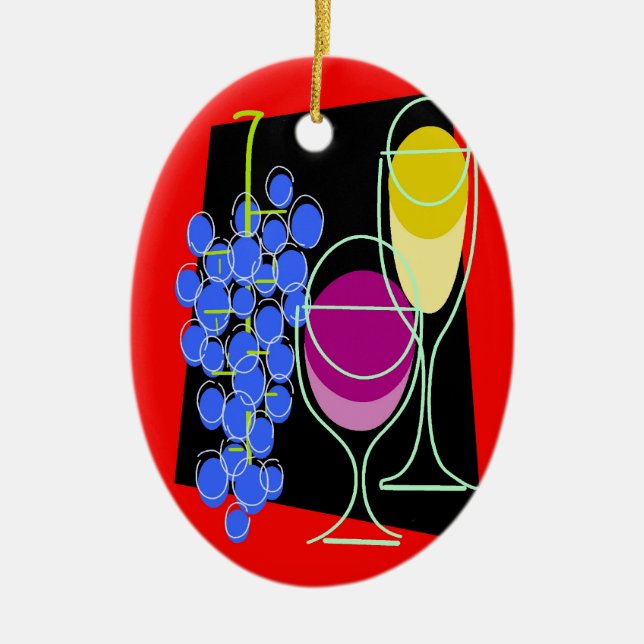 Wine and Grapes Ceramic Ornament (Front)