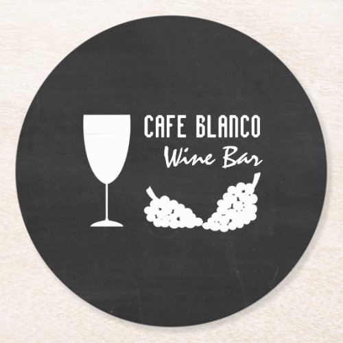 Wine And Grapes Chalkboard Wine BarWinery Round Paper Coaster