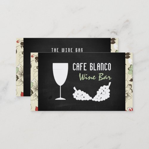 Wine And Grapes Floral Chalkboard Wine BarWinery Business Card