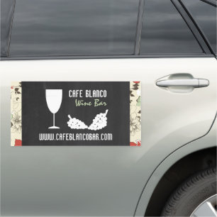Wine And Grapes, Floral Chalkboard Wine Bar/Winery Car Magnet