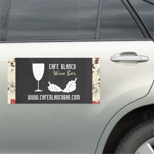 Wine And Grapes, Floral Chalkboard Wine Bar/Winery Car Magnet (In Situ)