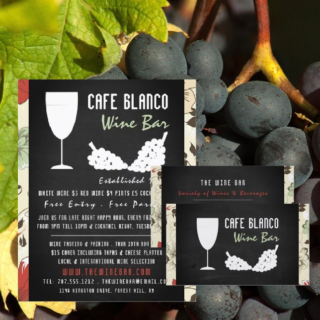 Wine And Grapes, Floral Chalkboard Wine Bar/Winery Flyer (Creator Uploaded)