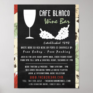 Wine And Grapes, Floral Chalkboard Wine Bar/Winery Poster