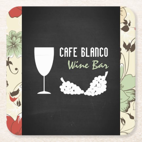 Wine And Grapes Floral Chalkboard Wine BarWinery Square Paper Coaster