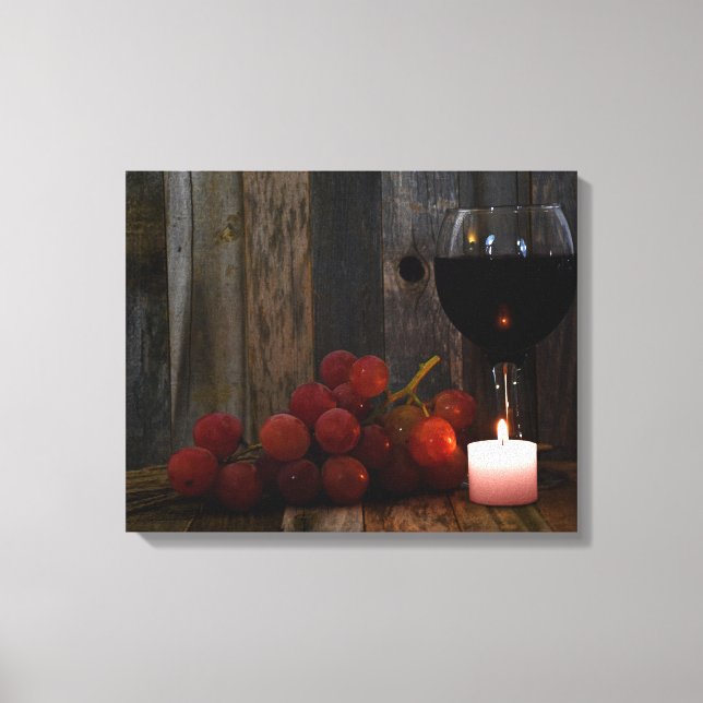 wine and grapes in candle glow canvas print (Front)