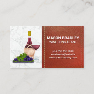 Wine and Grapes Marble with Stitched Leather Business Card