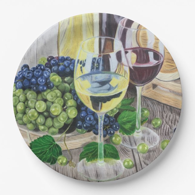 Wine and Grapes Paper Plates (Front)