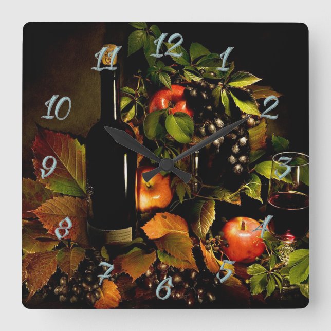 Wine and Grapes Square Wall Clock (Front)