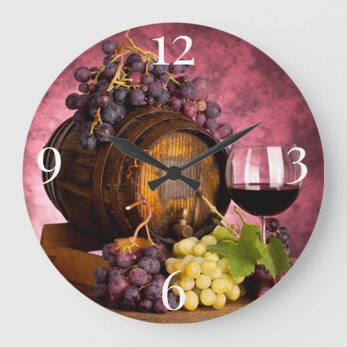 Wine and Grapes Still Life  Large Clock
