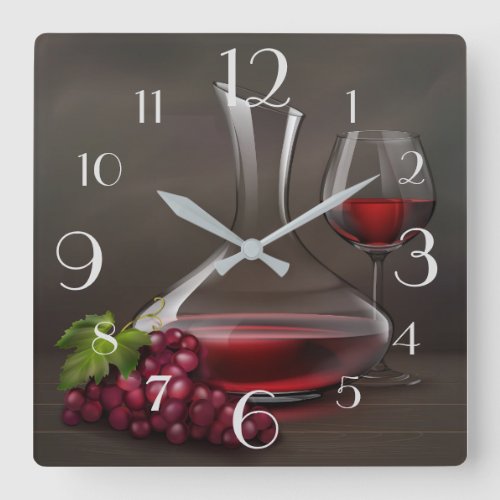 Wine and Grapes Still Life Square Wall Clock