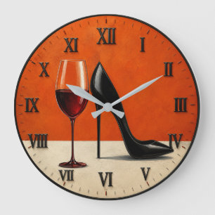 Wine and High Heels Modern Wall Art Large Clock