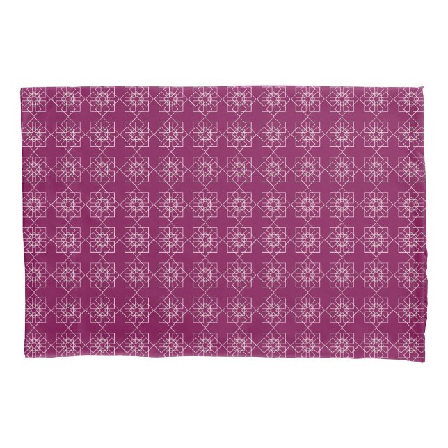 Wine and light pink and white geometric reversible pillow case (Front)