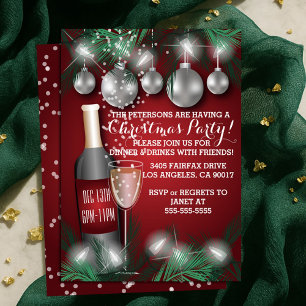Wine and Ornaments Red Christmas Holiday Party  Invitation