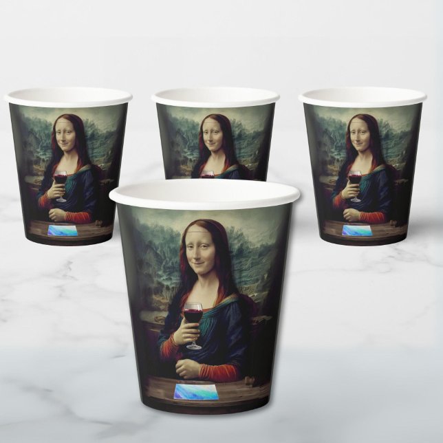 Wine and Paint party Mona Lisa birthday Paper Cups (Creator Uploaded)