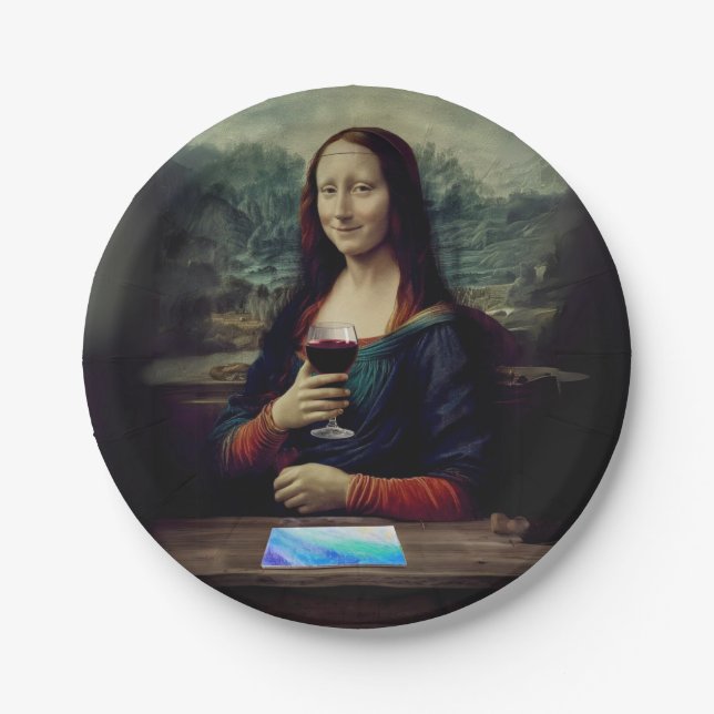 Wine and Paint party Mona Lisa birthday Paper Plates (Front)