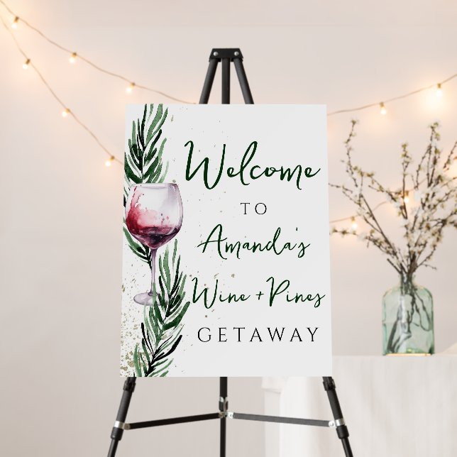 Wine and Pines Christmas Bachelorette Welcome sign (In Situ (Stand))
