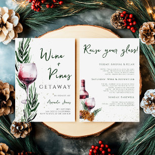 Wine and Pines Gold Christmas Bachelorette Weekend Invitation