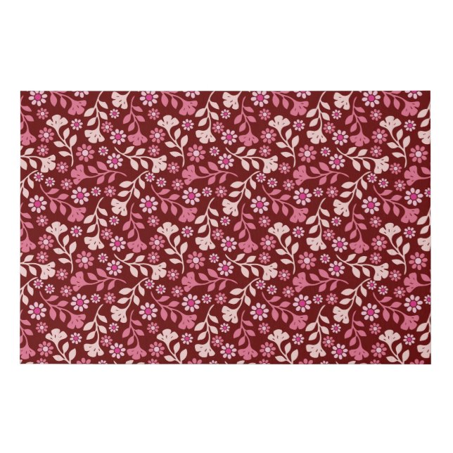 Wine and Pink Floral Vines Pattern Faux Canvas Print (Front)