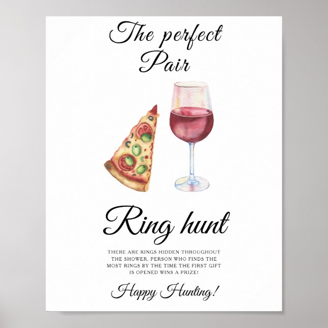 Wine and Pizza Bridal shower Ring hunt game Poster (Front)