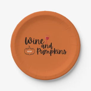 Wine and Pumpkins Orange & Black Halloween Party Paper Plates