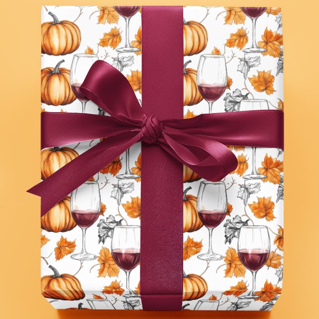 Wine and Pumpkins Watercolor Autumn  Wrapping Paper (Creator Uploaded)