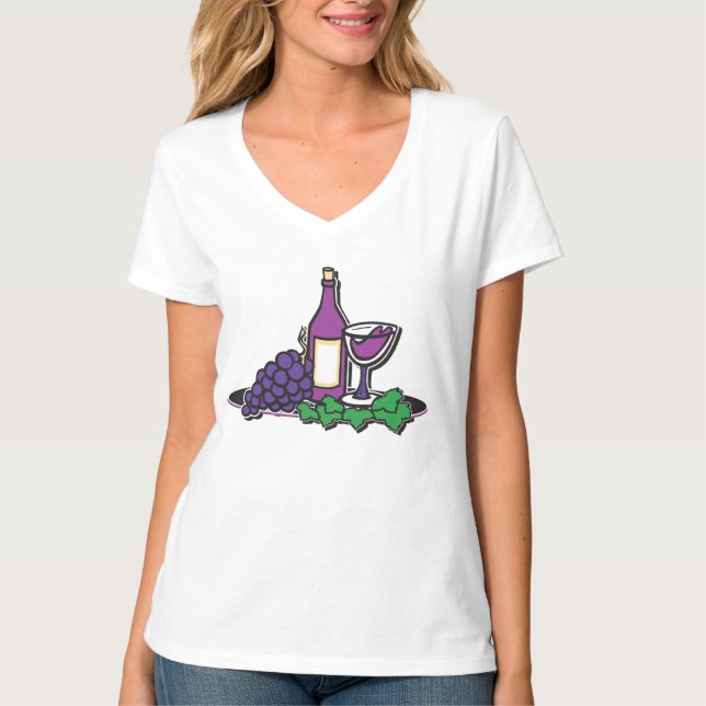 Wine and Purple Grapes T-Shirt (Front)