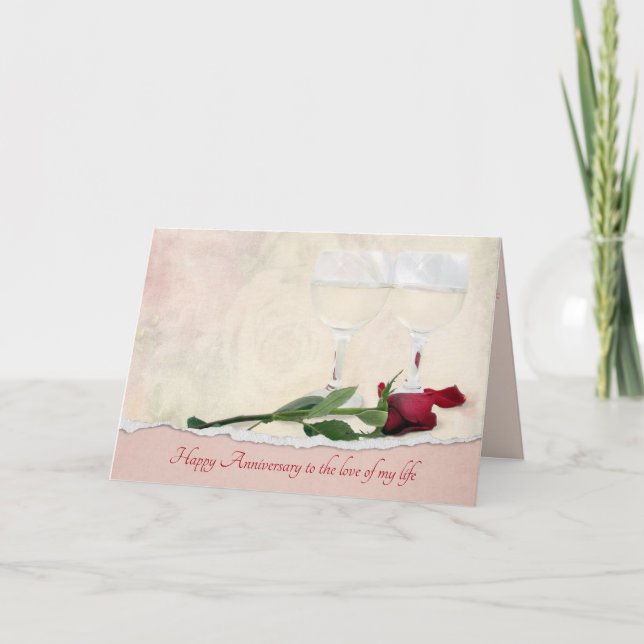 Wine and Red Rose Anniversary Card (Front)