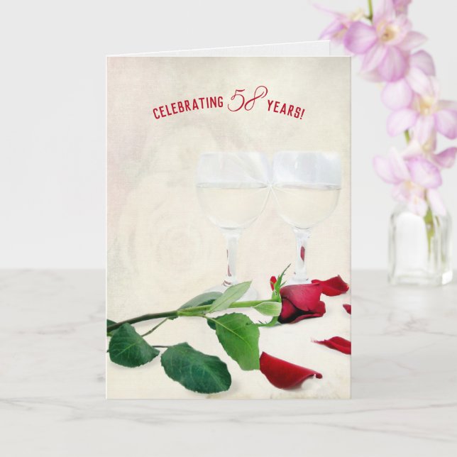Wine and Red Rose for 58th Anniversary Card (Orchid)