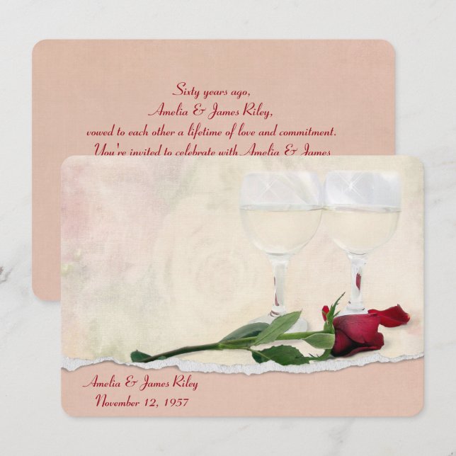 Wine and Rose Anniversary Party Invitation (Front/Back)