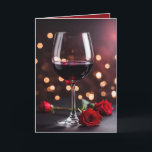 Wine and Roses Birthday For Love Card<br><div class="desc">A glass of red wine and red roses for spouse's birthday.
The text is editable.</div>
