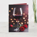 Wine and Roses Birthday For Love Card<br><div class="desc">A glass of red wine and red roses for spouse's birthday.
The text is editable.</div>