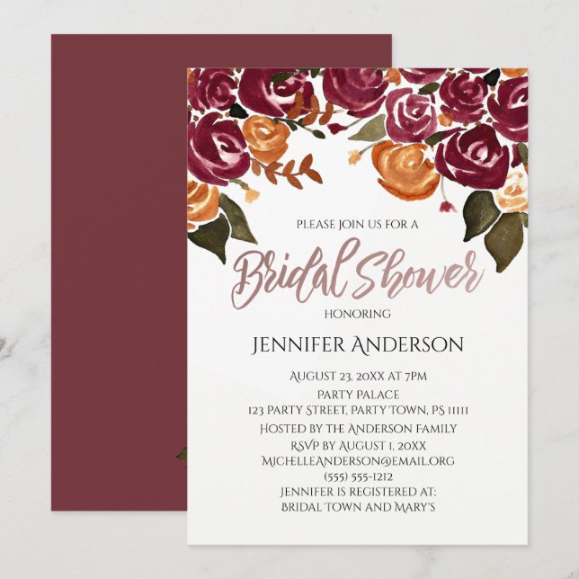 Wine and Roses Bridal Shower Invitation (Front/Back)