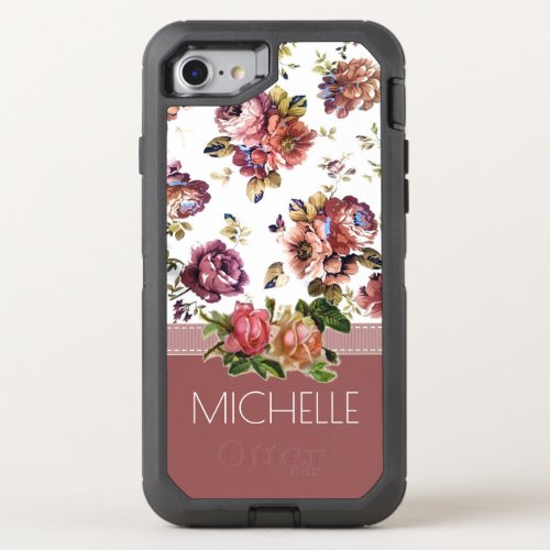 Wine and Roses with Name OtterBox Defender iPhone SE/8/7 Case