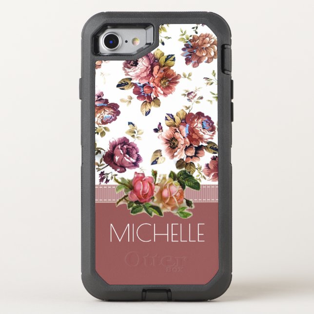 Wine and Roses with Name Otterbox iPhone Case (Back)