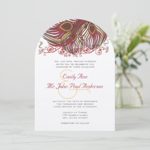 Wine and Russet Peacock Vintage Feathers Invitation