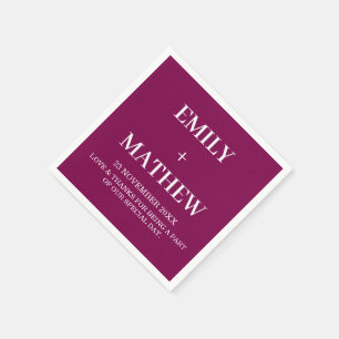 WINE AND WHITE CUSTOM NAME SIMPLE STYLISH WEDDING NAPKINS