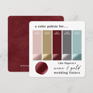 Wine Aqua & Gold Winter Wedding Color Palette Card