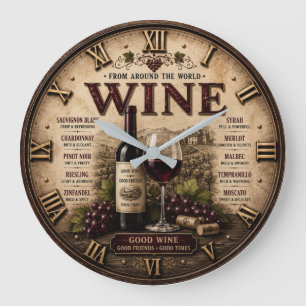 Wine Around the World Rustic Vineyard Large Clock