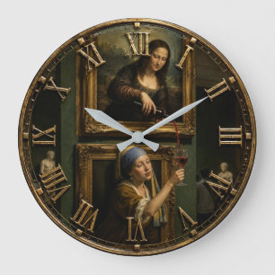 Wine Art Renaissance Vintage Museum Monna Lisa Large Clock