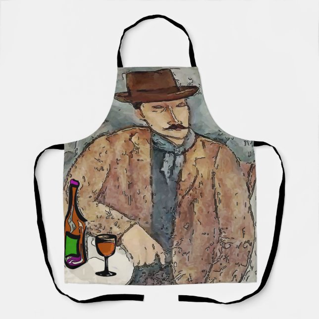 Wine & Artist in Hat,  Design add text, Apron (Front)