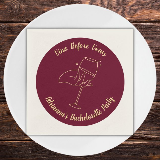 Wine Bachelorette Burgundy Vino Before Vows Napkins (wine bachelorette party napkins vino before vows elegant burgunde and golden bach party)