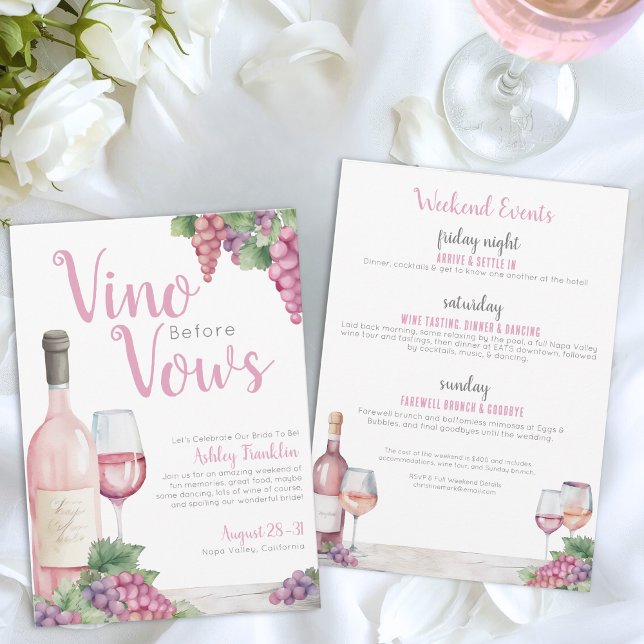 Wine Bachelorette Party Winery Invitation (Vino Before Vows Bachelorette Party Invitation)