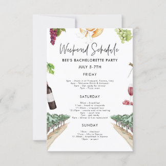 Wine Bachelorette Weekend Itinerary Invitation