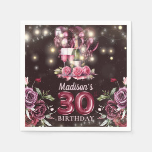 Wine & Balloons 30th Birthday Personalized Napkins