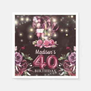 Wine & Balloons 40th Birthday Personalized Napkins
