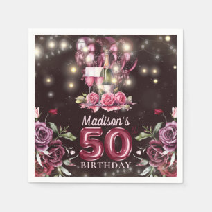 Wine & Balloons 50th Birthday Personalized Napkins