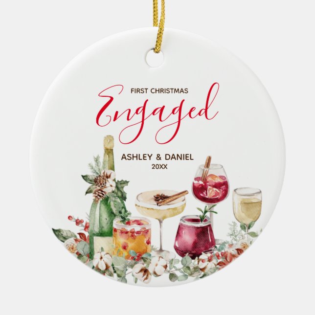 Wine Bar First Christmas Engaged Ornament Gift (Front)