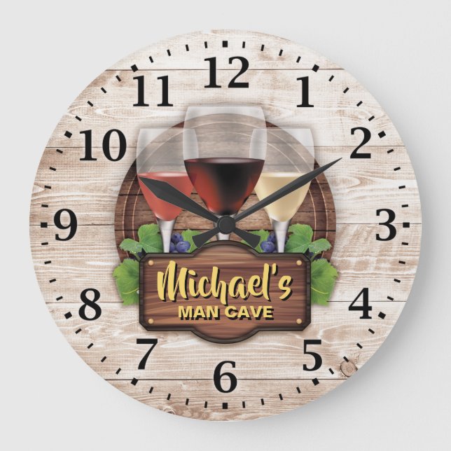 Wine Bar Man Cave Personalizable Wall Clock (Front)